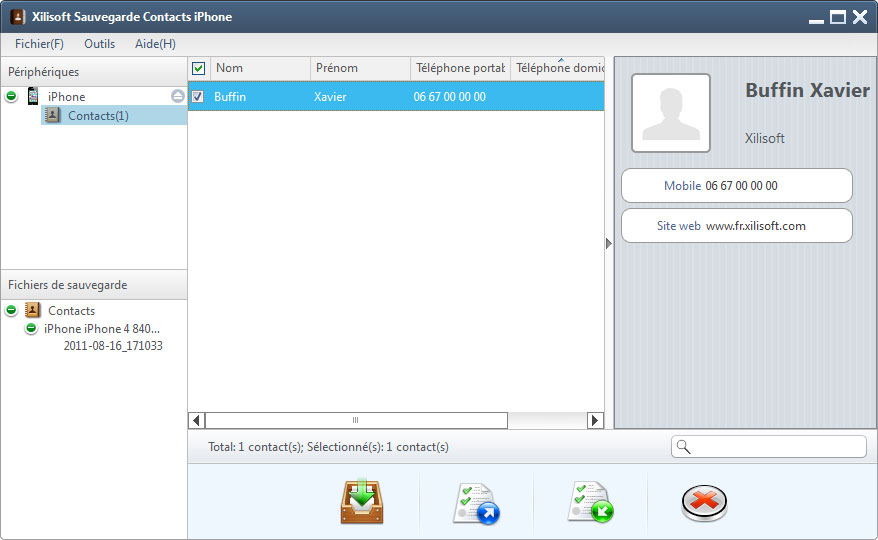 Xilisoft Sauvegarde Contacts iPhone